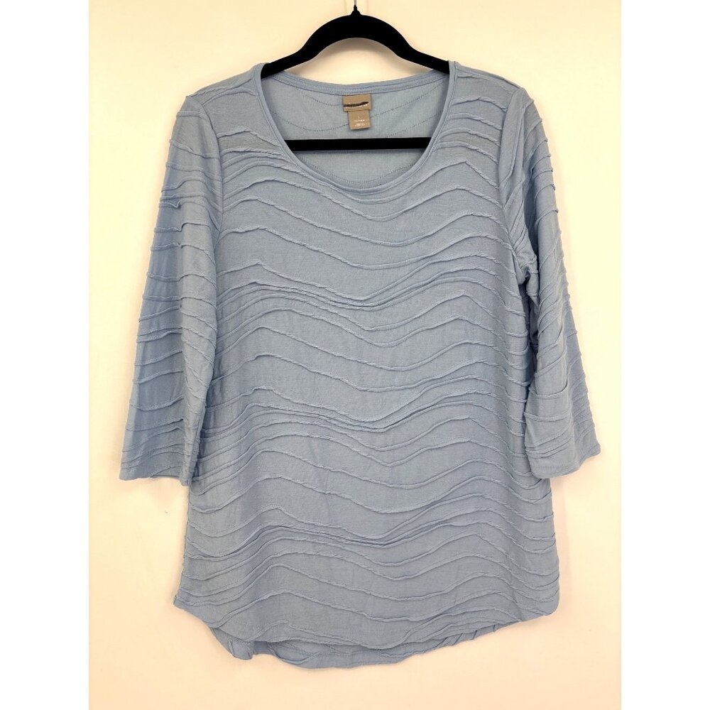 Chico's Textured 3/4 Sleeve Casual Top Light Blue Size 1/Medium